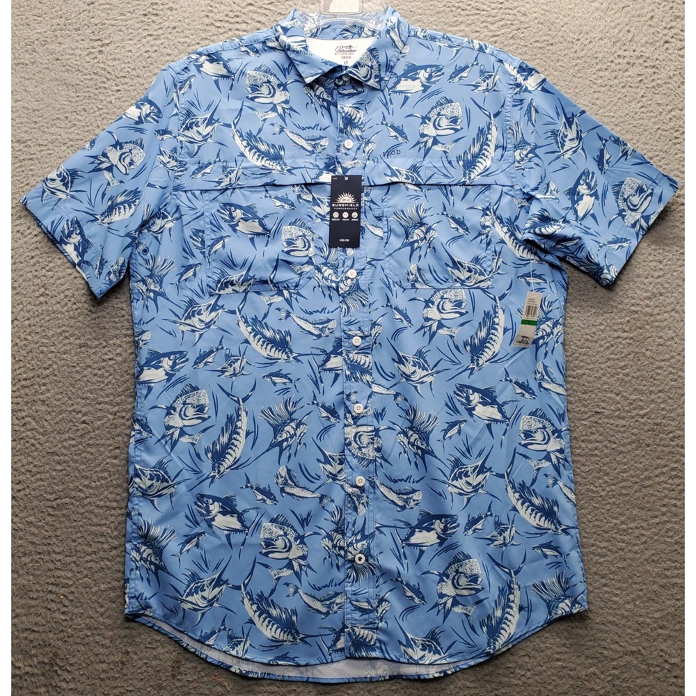 IZOD Saltwater Fishing Shirt Mens LT Multi Fish Print Performance Short Sleeve